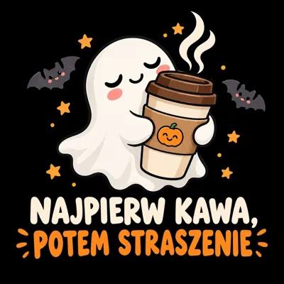 Najpierw kawa, potem straszenie – grafika na koszulce