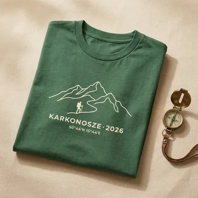 Zielona koszulka, minimalistyczna pamiątka z gór, Karkonosze 2026