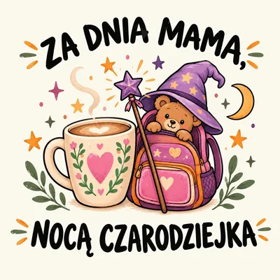 Za dnia mama, nocą czarodziejka – grafika na koszulce