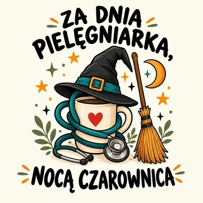 Za dnia pielęgniarka, nocą czarownica – grafika na koszulce